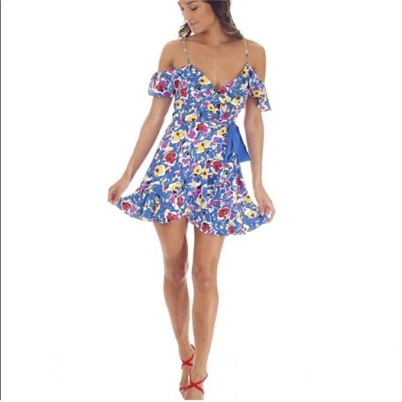 Top Shop Floral Blue Wrap Dress - Picture 2 of 15